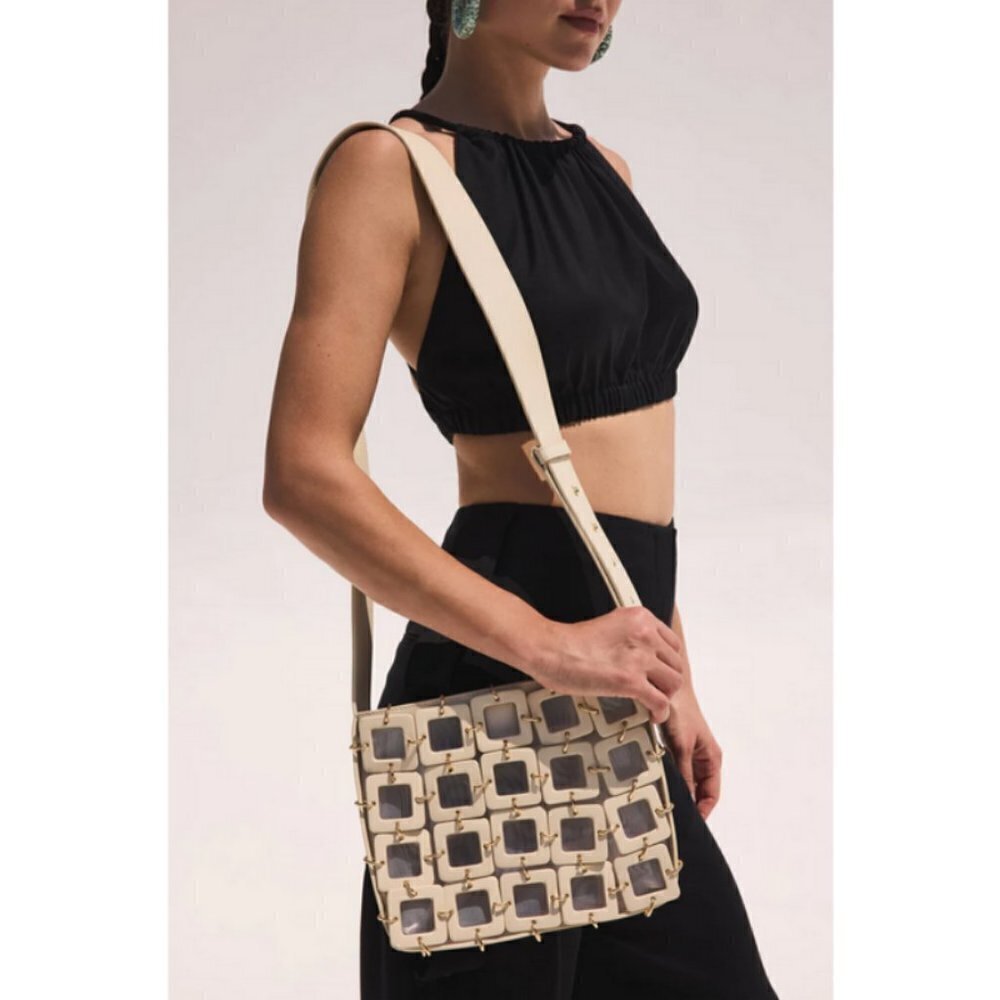 Cult Gaia Terra Cutout Square-Link Crossbody Bag ~ Off White Nwt